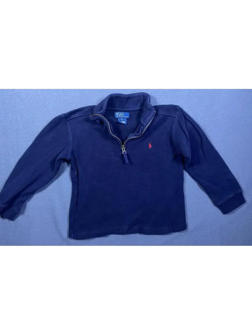 Polo Ralph Lauren Baby Sweater Blue 1/4 Zip Pullover Long Sleeve Ribbed Sz 6